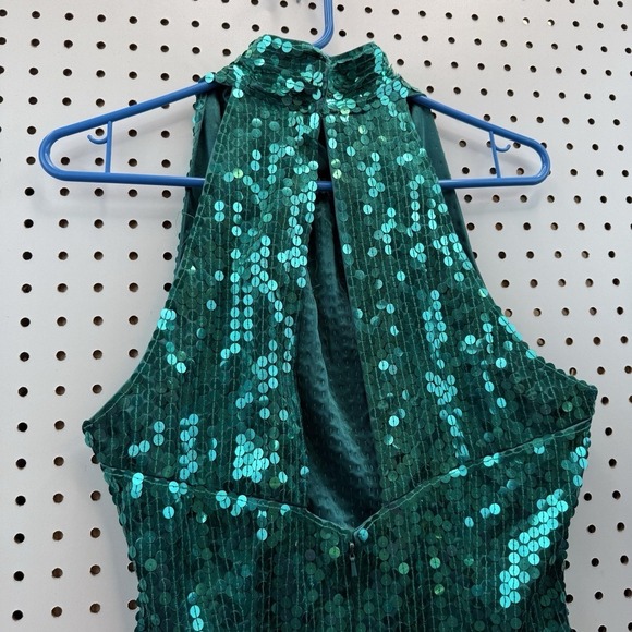 VTG Daval Designs Green Hand Beaded Sequin Dress SZ Large Knee Length - Picture 3 of 8